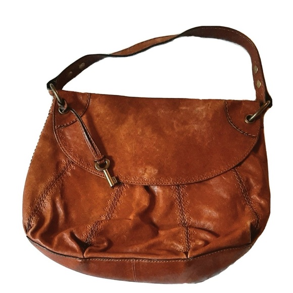 Fossil Rustic Brown Leather 2 in 1 Crossbody/ Shoulder Bag with Vintage Appeal - Picture 1 of 14